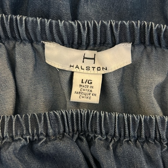 Halston Dark Chambray Boho Spring Vacation Ruffle Summer Casual Dress Size Large - Picture 5 of 6